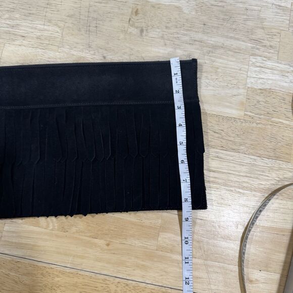 Madewell Suede Fringe Clutch Zipper Bag Western Cowgirl Boho Southwest Black - Picture 10 of 10